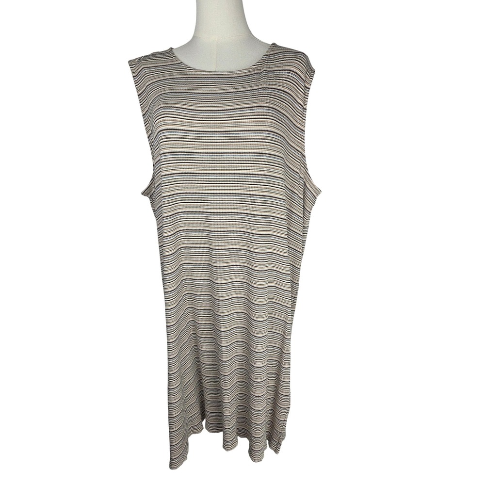 J. Jill Wearever Tunic‎ Dress 2X Tan Multi Striped Sleeveless Minimalist Travel